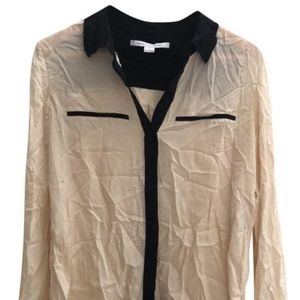 Black and cream silk button-down
